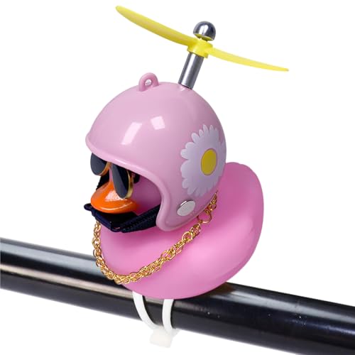 EIHI 1 Stück Fahrrad Quietscheente mit Helm, Fahrradklingel Lustig, Fahrrad Dekoration, Die süße Fahrradhupe mit Helm und Propeller, für Kinder, Geschenk für Weihnachten,Geburstag,Rosa
