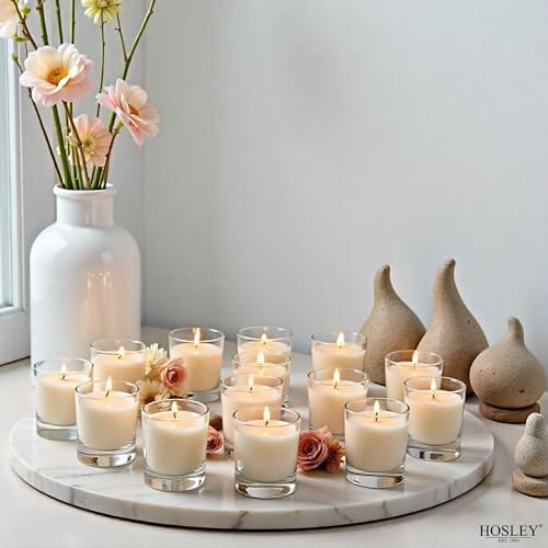Image of Hosley's 96 Pack of Ivory Unscented Clear Glass Filled Votive Candles