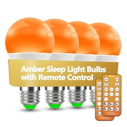 Wivety Amber Sleep Light Bulbs 1600K with Remote Control, E26 Blue Light Blocking A19, 9W for Sleep Therapy, Baby Nursery, Bedroom (4 Packs)