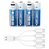 Rechargeable AA Lithium Batteries 4 Pack, 1.5V 4200mWh Double AA Battery with USB-C Charging Cable, 2000+ Cycles, Fast Charging & Extreme Temperature Resistant for Flashlights, Cameras, Toys