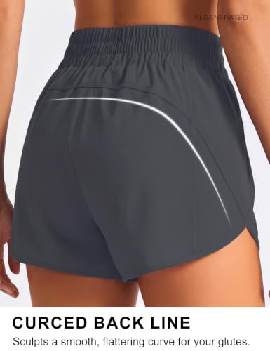 Image of BMJL Women's Athletic Shorts Running Workout Shorts Gym High Waisted Summer Short with Waistband Pocket | built-in liner,thick elastic waistband,split side,comfy fabric,zipper pocket,longer back,workout,athletic,curved back line