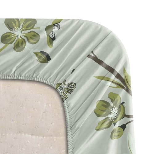 Image of BLISSHOME SoftTouch 140TC Cotton King Size Fitted Bedsheet with 2 Pillow Covers, Silky Smooth Bedding Set, Breathable, Easy Maintain, Floral Print - Green (182cm x 198cm x 25cm Drop)