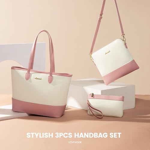 LOVEVOOK Purse and Wallet Set for Women Handbag 3Pcs Canvas Tote Satchel Purses Ladies Shoulder Bags4