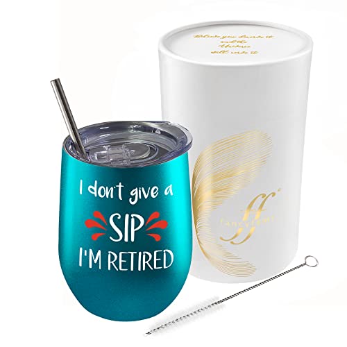 Fancyfams I Don’t Give A Sip I’m Retired, Retirement Gifts For Women 12 Oz Stainless Steel Wine Tumbler, Retirement Gifts, Retired Gifts For Women, Retirement Gift (Give A Sip - Turquoise) #TOP7