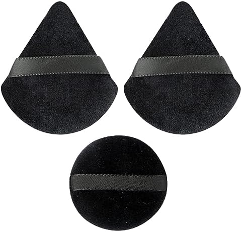 Wellehomi Makeup Powder Puffs,Triangle Velour Powder Puffs with Round Powder Puffs Apply for Daily Makeup Such as Foundation,Cream,Blush (Black)