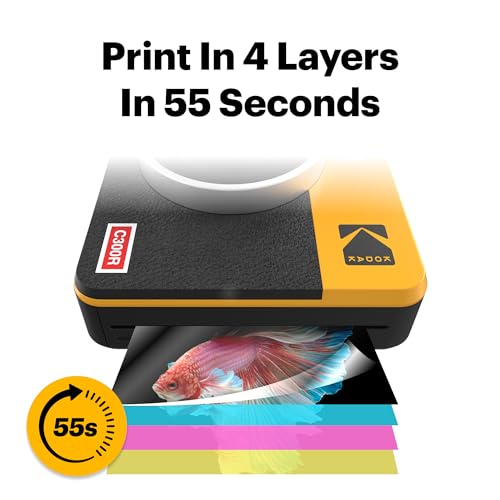 KODAK Mini Shot 3 Retro 3x3” Instant Digital Camera & Photo Printer, 38 Sheets, 2-in-1 Portable Print Camera, Bluetooth Smartphone Printer for iOS & Android, 4PASS Dye Sublimation, Yellow
