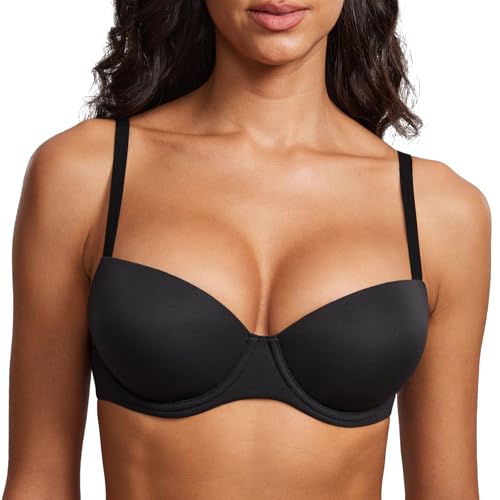 DOBREVA Sujetadores con Aros Ligero Relleno Balconette Tallas Grandes para Mujer Negro 105B