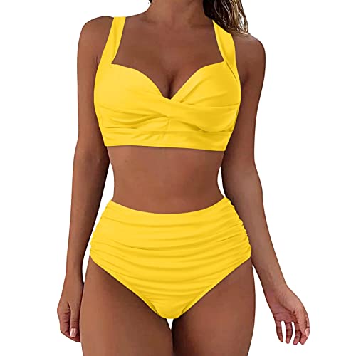 Bikinis Mujer 2026 Braga Alta Bikini Brasileño Playa La Natacion Tallas Grandes Dos Piezas Push Up Cuello V Bikini Mujer Estampado Push Up Trajes De Baño(1#5-Yellow, XXL)