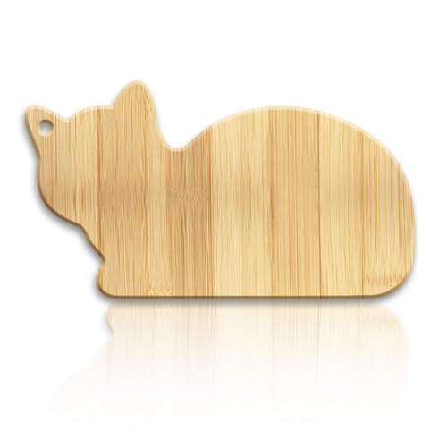 WEBEEDY Planche à Découper en Bois de Bambou en Forme de Chat Planche à Charcuterie en Bois pour Cuisine Petite Planche à Découper avec Trou de Suspension pour...