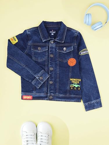 Image of KiddoPanti Boys Denim Jacket | Cotton Poly Blend with Spandex | Washed Denim, Full Sleeve | Button Closure & Front Flap Pockets | Collared Neck