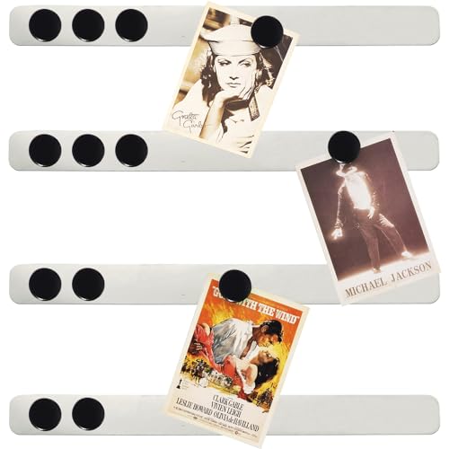 PYJLBX Lot de 4 bandes de fer magnétiques sans cadre en acier inoxydable avec dos adhésif pour mur | Tableau mémo avec 10 aimants noirs | Pour l'école, le...