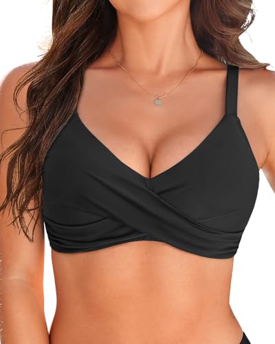 Damen-Bikinioberteil mit Bügel – Push-Up-Badeanzug, gepolstert, Bade-BH 2025, Badeanzug, Schwarz, Large