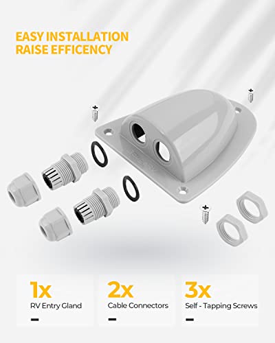 Image of BougeRV White Solar Double Cable Entry Gland Box, RV roof Waterproof ABS Solar Entry housing for RVs, Boats, Yacht, Roofs(White)