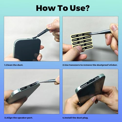 BelleVive 2 Tapones de Polvo USB-C de Metal, 5 Redes para Auriculares, Protector de Polvo de Altavoz para iPhone 16/15/16 Pro MAX, Negro - imagen 7