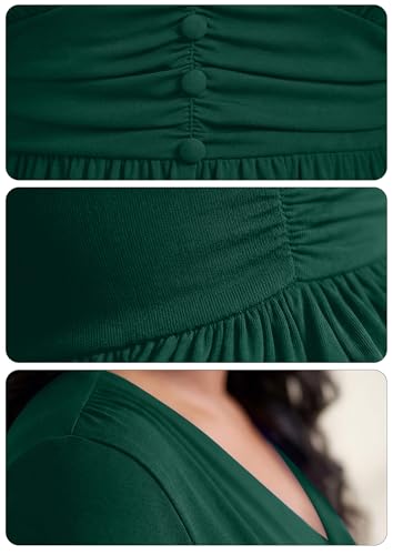 Image of Runwind Plus Size Maxi Dress 3 /4 Sleeve V-Neck Pleated Faux Buttons Pockets | Plus size dress for wedding guest, work, church, pleated front faux buttons, flowy maxi dress enhances elegance