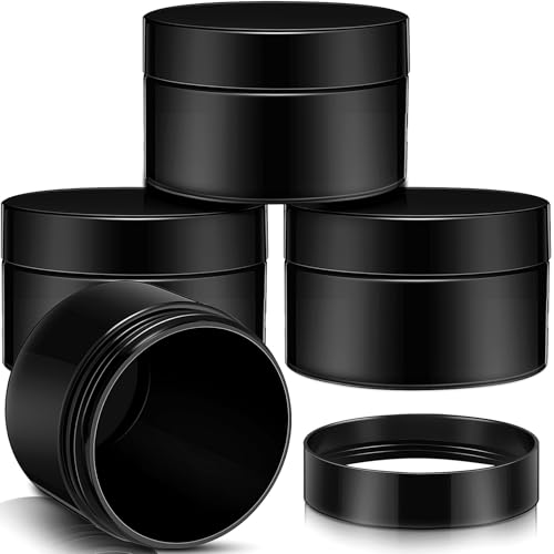 Image of Patelai 4 Pcs Plastic Jars Wide Mouth with Lids,1 Ounce,Pure Black | Travel Size for Creams Oils, Clear Round Storage Cosmetics Containers, Leak Proof Screw on Lids for Makeup Beauty DIY