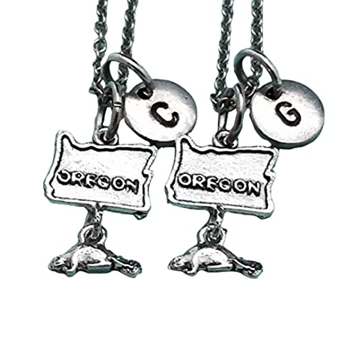 Best friend necklace, Oregon necklace, state necklace, bff necklace, sister, friendship jewelry, personalized, initial, monogram
