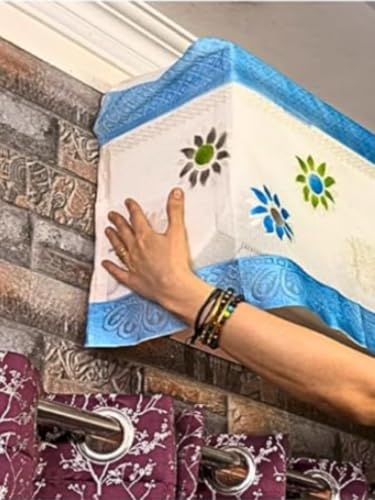 Image of Premium Cotton Net Split AC Cover for 1.5 Ton Indoor Unit | Designer Summer AC Dust Protection Cover | Stylish Protective AC Cover | 38 x 15.35 x 7.8 In | Blue Net