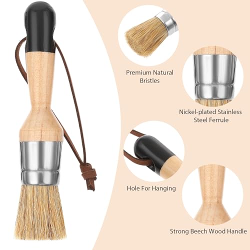3 Stück Kreide-und Wachspinsel,Kreide Farbe Pinsel Natürliche Schablonenpinsel Borste Holzschablonen Pinsel Set Wiederverwendbare Flacher,Spitz,Runder Kreidepinsel,für Holzmöbel Volkskunst Heimdeko