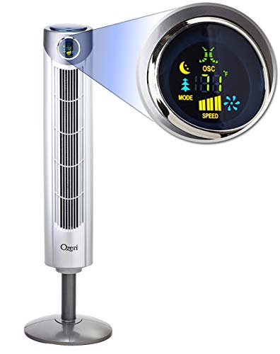 Ozeri Adjustable Oscillating Tower Noise Reduction Technology Ultra 42” Wind Fan, Silver #TOP6