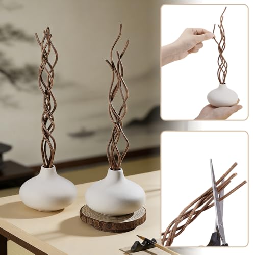 Set de 2 jarrones cerámicos blancos con sticks de ratán miniatura 3