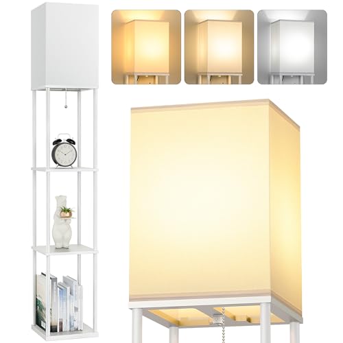 FOLKSMATE Floor Lamp with Shelves, 3-Tier Modern Square Bookshelf Floor