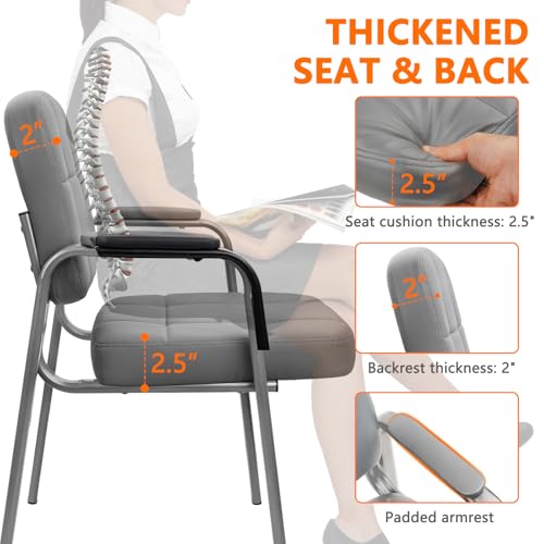 Image of CLATINA Big & Tall 500 lbs Waiting Room Guest Chair, Leather Office Reception Chair No Wheels with Padded Arms for Elderly Home Desk Conference Room Lobby Side Salon Clinic, Grey