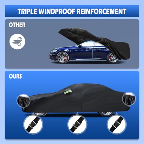 Image of Car Cover Fit for BMW 5 Series 528i 530i 535i 540i M5 M550i M550 (2007-2026), Migaven Waterproof Full Exterior Cover Sun Rain Protection with Door Zipper, Black