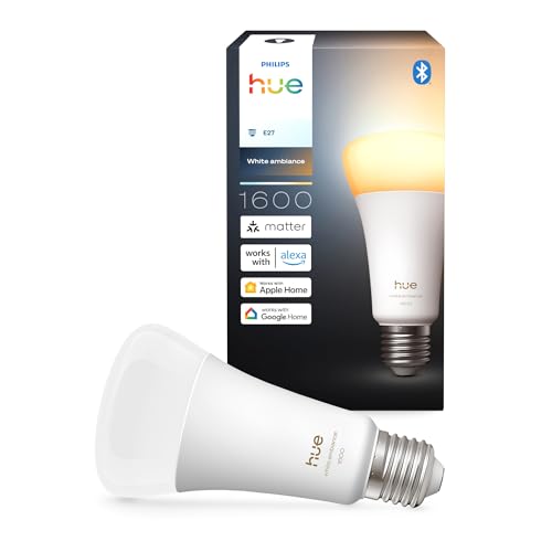 Bombilla A67 Philips Hue Smart LED, White Ambiance, base E27, 11,8 W, luz de espectro completo 1000-20.000 K, 1600 lm, regulable, funciona con Alexa, Google Assistant y Apple Home, paquete de 1 unidad