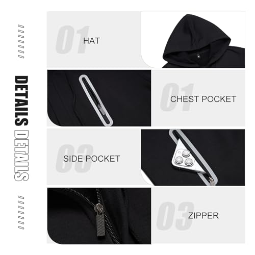 Wirltte Hoodies for Men Casual Long Sleeve Mens Zip up Hoodie Hooded Fleece Sweatshirts with Pocket Black 2XL