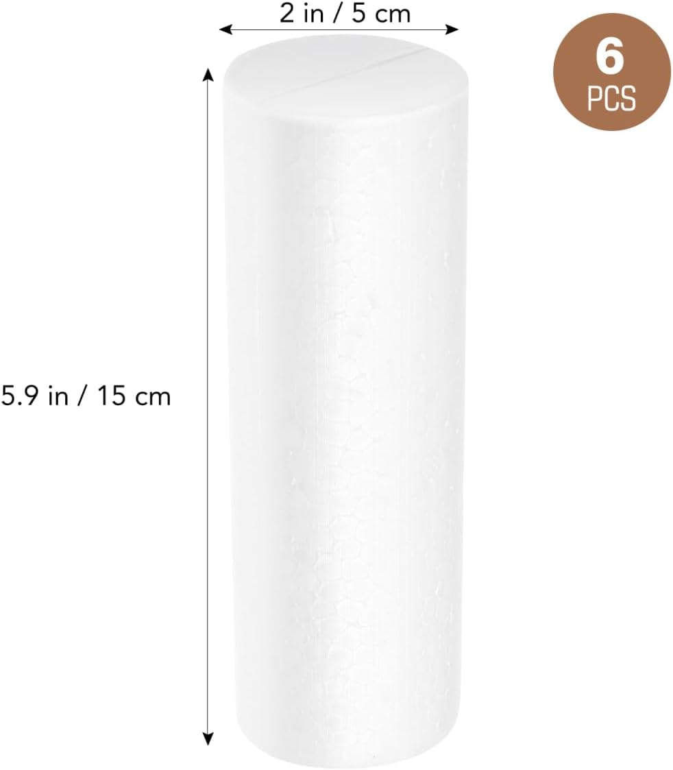 Tofficu 6pcs Crafts Foam Cylinder, 15cm Christmas Polystyrene Tube, Floral Foam for Artificial Flower Arrangements DIY Art Projects Xmas Holiday Party Decor Wedding Centerpiece (White)