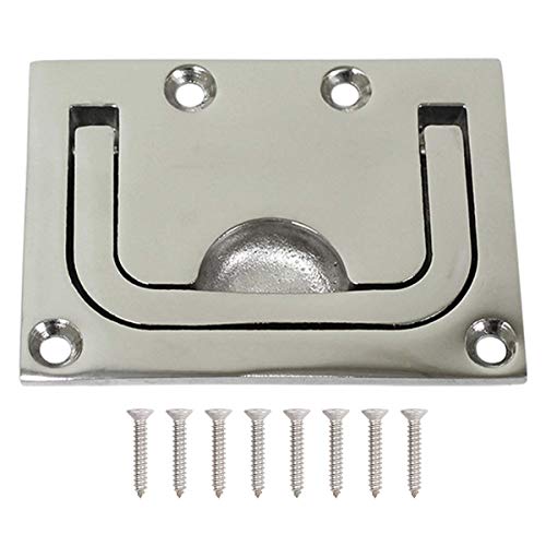 ApplianPar Boat Marine Locker Hatch Latch Cabinet Flush Mount Lifting Ring Stainless Steel Hidden Recessed Furniture Square Flush Pull Ring Handles with Mount Screws