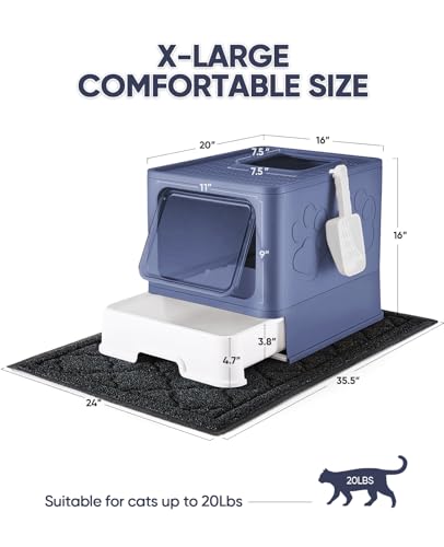 Image of Medario Cat Litter Box with X-Large Litter Mat and Scoop, Large Covered Litter Box with Lid, Enclosed Kitty Box,Front Top Entry Exit, Odor Control Easy to Clean (Upgrade Midnight)
