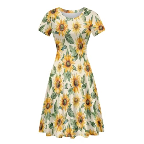 Image of AFPANQZ Womens Casual Summer Lightweight Vintage Dress Short Sleeve Midi Dress Knee-Long Luxury Formal Dress