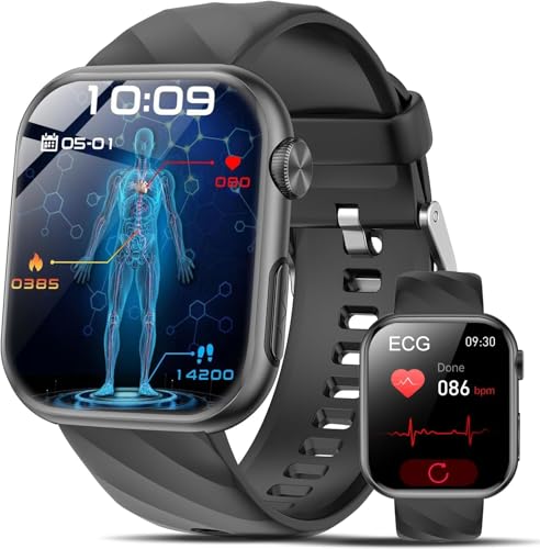 Lgnitek 2025 Reloj Inteligente Hombre con ECG/BMI/Acido Urico/Lipidi/HRV,1,97' AMOLED Smartwatch con 24/7 Presión Arterial/Temperatura Corporal/SpO2/ Sueño Salud Watch,IP68 para Android iOS