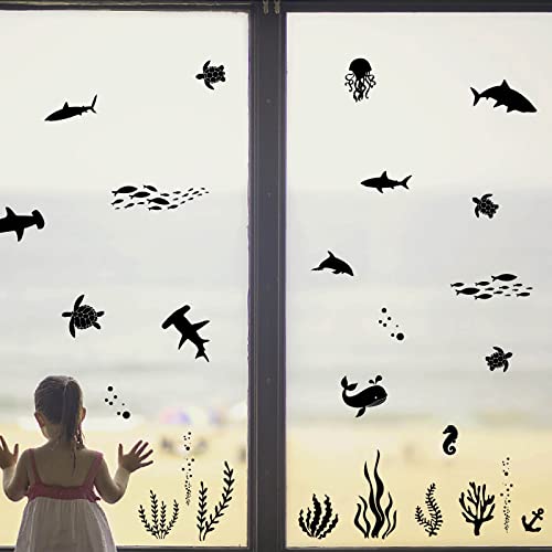 SUPERDANT 45pcs Black Sea Life Stickers Sea Animals Silhouettes Decal Shark Whale Sea Creature Fish Jellyfish Vinyl DIY Art Deocr for Bathroom Nursery Home Decoration Wall Sticker Vinyl Transfer - Image 4