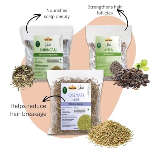 Image of Khadi Utkrisht Dried Amla, Bhringraj & Rosemary Leaves Combo for Hair Growth | Dried Herbs for Hair Growth, Hair Fall Control & Scalp Health- Pack of 3