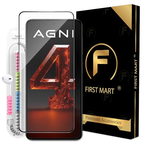 Image of FIRST MART Military-Grade Gorilla Tempered Glass for Lava Agni 4 with Edge to Edge Full Screen Coverage, Cable Protector and Easy Installation kit