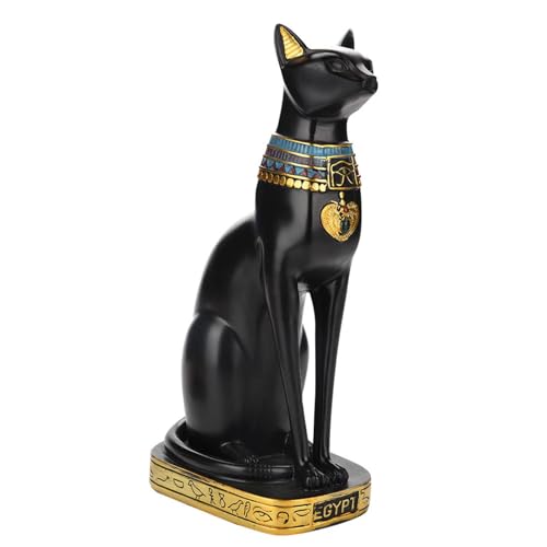 Cyrank Estatua de Resina de Gato Egipcio, Antigua Diosa egipcia Escultura, Figura Diosa Bastet, Escultura de Gato Hecha a Mano para protección Feng Shui Buenos Regalos de la Suerte(M)