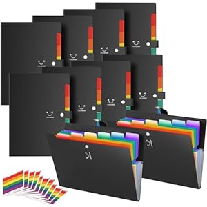 ABC life Trieur 7 Compartiments A4, 10Pcs Amélioré Plastique extensible accordéon dossiers de fichiers Document Organiseur Classeur et trieur à documents 7 poches avec fermeture Snap pour l'école