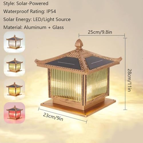 Lámpara de pilar en aluminio fundido resistente con linterna clásica solar 5