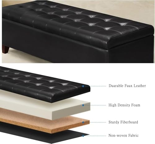 Image of Black Ottoman with Storage Faux Leather Storage Ottoman Bench