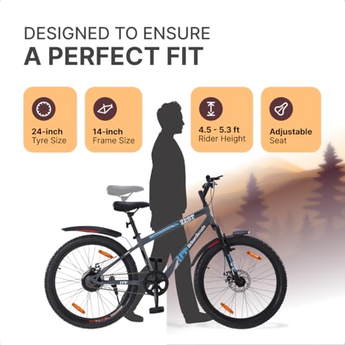 Image of Urban Terrain Zest Bicycle /Cycle for Boys 24 inch Mountain Bike with Dual Disc Brake & Front Suspension Single Speed Cycle for Boys /Girls | Ideal for 9-13 Years, Frame Size : 14 inch (Grey)
