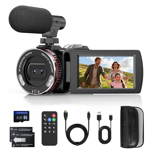 Cámara de Video 4K Videocámara 48 MP, 21X Digital Zoom Cámara Vlog para Youtube, Pantalla Giratoria de 3.0'' y 270° Camcorder, Camara Video con Tarjeta de 64 GB, 2 Baterías, Micrófono, Cable HDMI