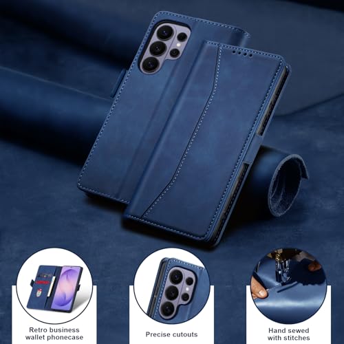 Image of Jasonyu Flip Wallet Case for Samsung Galaxy S26 Ultra 5G,Leather Magnetic Folio Cover with Card Holder,Kickstand - TPU Shockproof Durable Protective Phone Case,Blue
