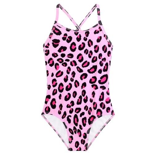 Girls One Piece Swimsuits Summer UPF 50+ Quick Dry Beach Bathing Suit Cross Shoulder Strap Swimwear 2-10 Years Pink Leopard 2-3T