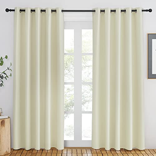 NICETOWN Room Darkening Beige Curtain 84 inch Length - Grommet Solid Thermal Insulated Doorway Drape Blackout Curtain Sound Reducing for Bedroom/Living Room (1 Panel, W66 X L84)