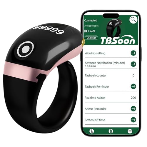 TBSoon Bague connectée Tasbih légère, compteur de Tasbih, guide indicateur de direction de prière, pardon, chapelet électronique, cadeau pour l'Aïd el-Fitr, l'Aïd el-Adha et le Ramadan (Rose doré Pro)