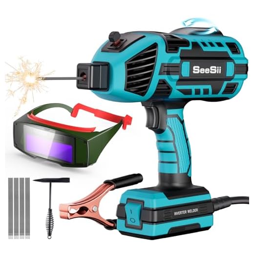 Seesii Handheld Welder,110V 120A Portable Welding Machine with True Color Auto Darkening Welding Goggles and Welding Chipping Hammer, Suitable for 3/64"-1/8" Welding Rods, Portable ARC Welder Gun