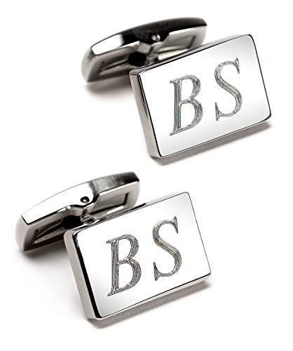 Preisvergleich Produktbild Diamandi Manschettenknöpfe mit Text-Gravur / echte Diamantgravur / rechteckig, Silber glänzend / Initialen gravieren Lassen